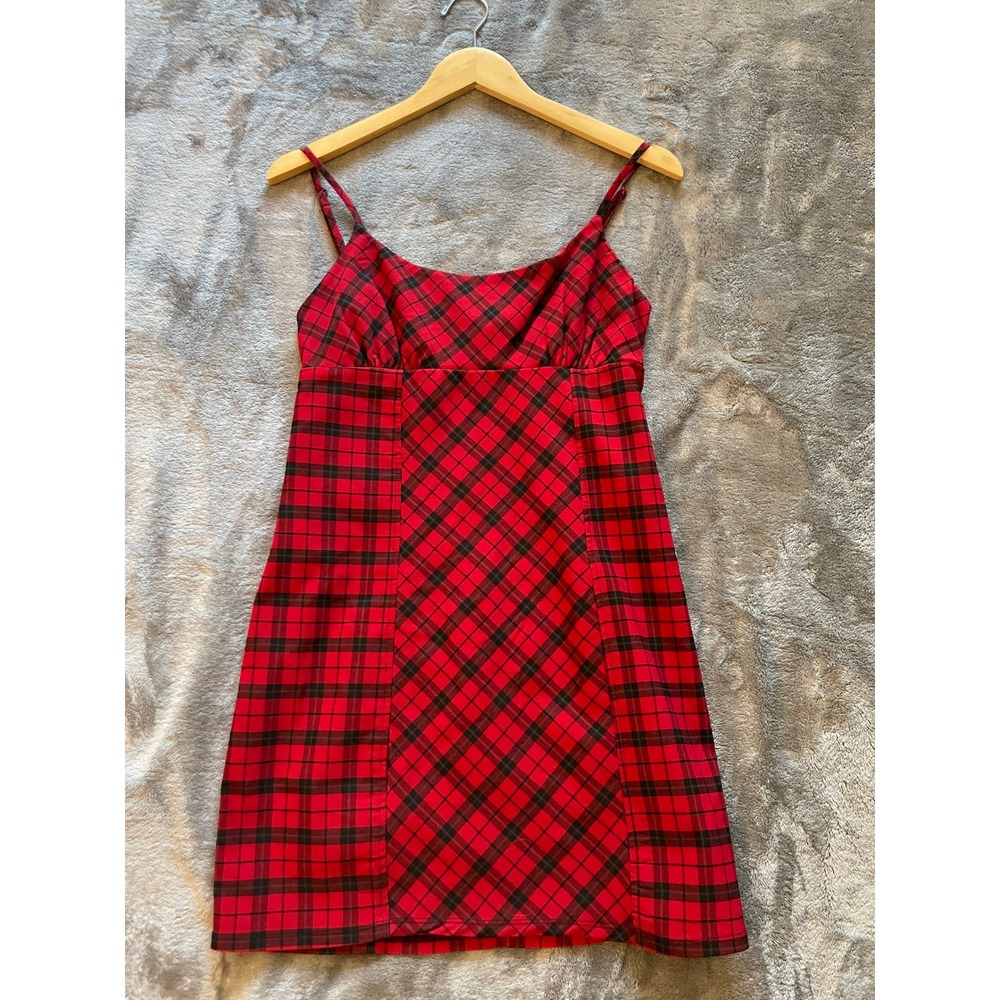 Wild Fable Red Black Tartan Plaid Mini Dress Adjustable Straps Size M Clueless